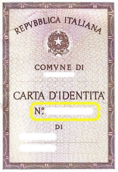Numero della carta d'identità nel documento cartaceo