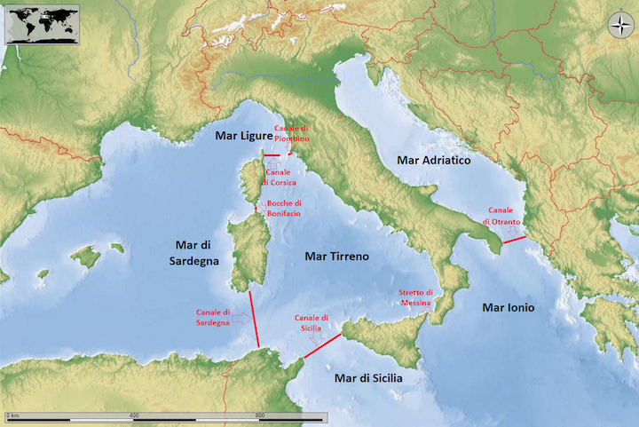 Carta geografica dei mari e dei canali/stretti italiani