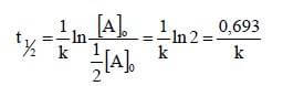 tempo di dimezzamento nelle reazioni di primo ordine