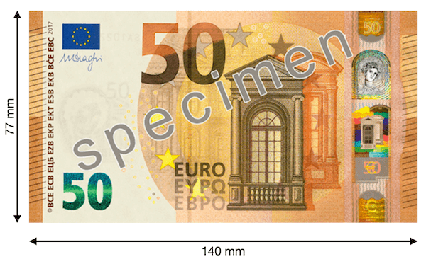 Dimensioni della banconota da 50 euro