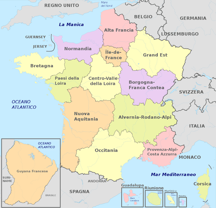 Le 18 regioni della Francia