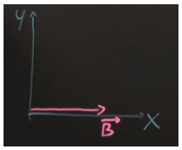Sistema di riferimento x,y in cui è presente un campo magnetico B orizzontale ed uniforme lungo l'asse x