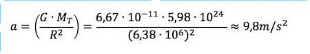 calcolo accelerazione di gravità