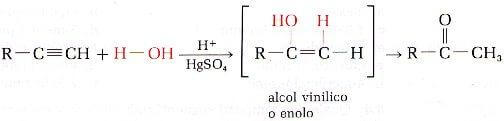 meccanismo di addizione di acqua agli alchini