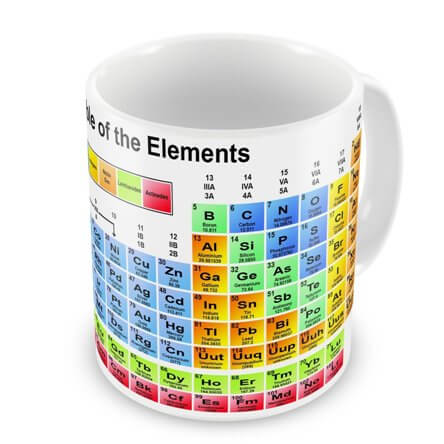 tazza con riproduzione della tavola periodica