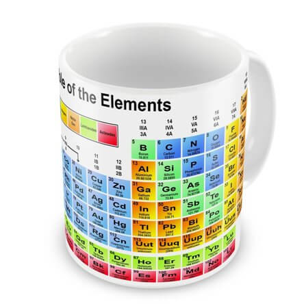 tazza con riproduzione della tavola periodica