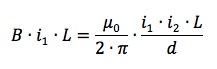 Condizione di equilibrio tra equilibrio tra la forza magnetica di Faraday e quella dovuta all'interazione tra i due fili