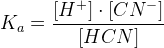 Ka dell'acido cianidrico