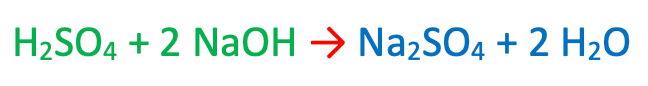 H2SO4 + 2 NaOH→ Na2SO4 + 2 H2O